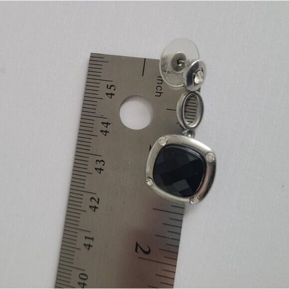 Vintage Matte Silver ToneChunky Black Onyx Faceted Crystal Y Necklace Earrings - Picture 9 of 9